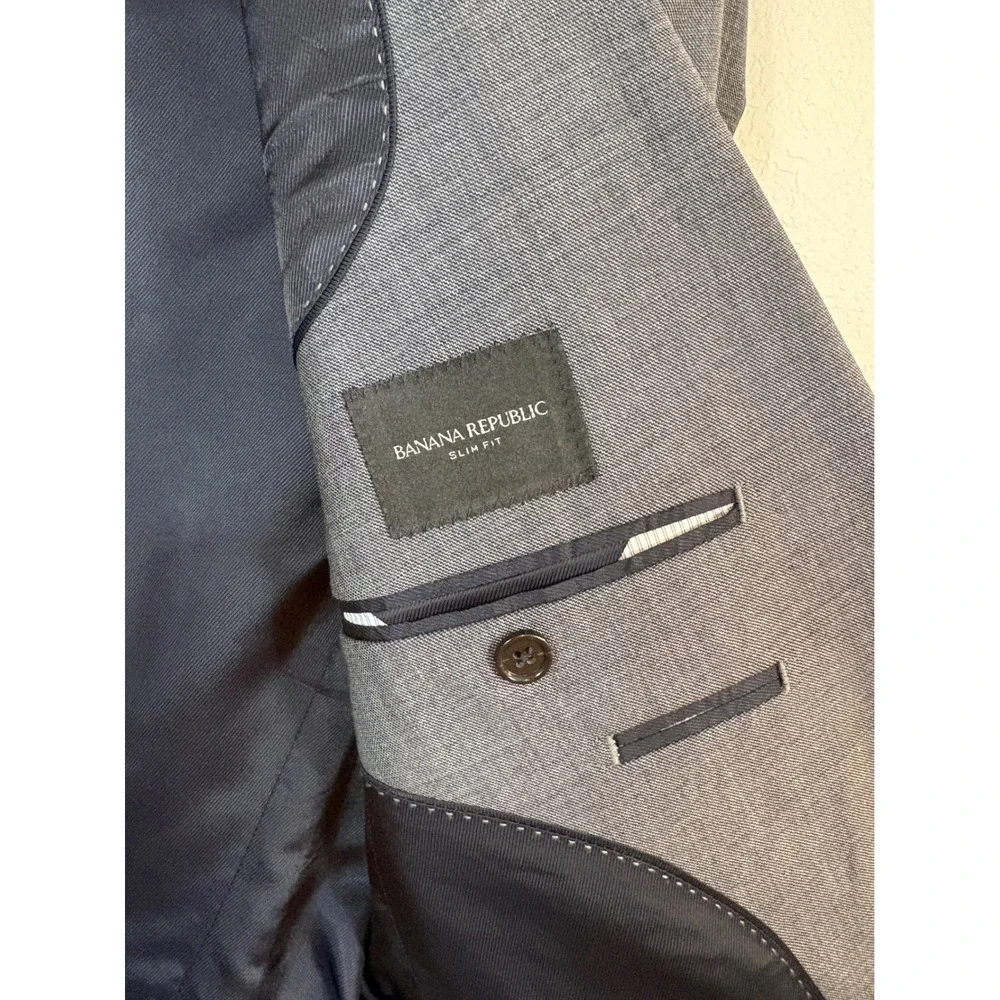 Banana Republic Suit Men 40S 32x29 Grey Slim Fit Marzotto Wool Blazer Pant